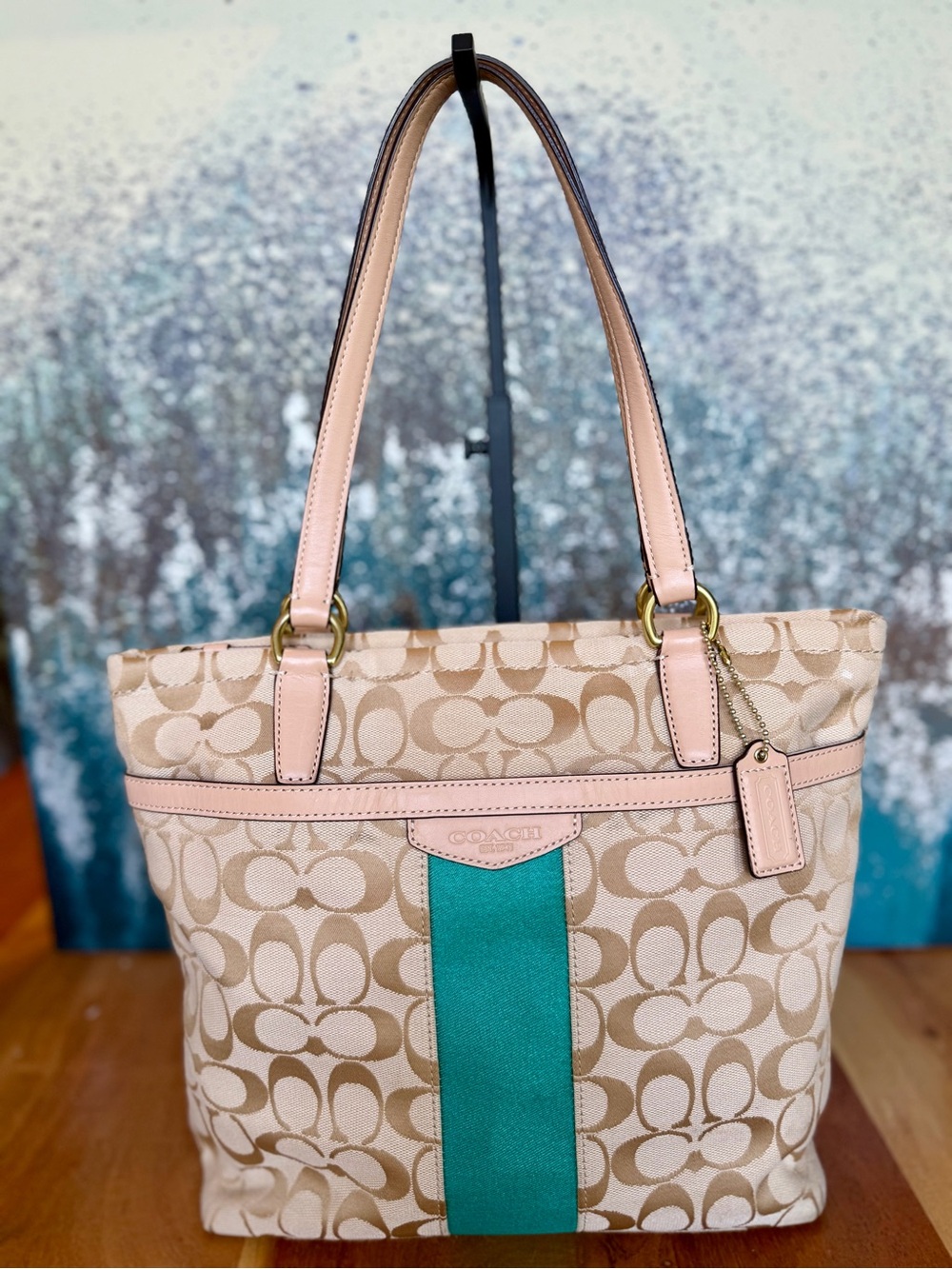 Coach 2013 Classic Jewel Tone Jacquard Monogram Signature Stripe Bag (GUC) - Picture 1 of 17